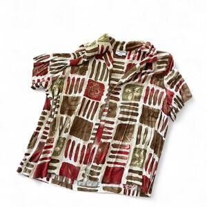 Alfred Dunner Women's Short Sleeve Button Down Top Blouse‎ Red Brown Olive